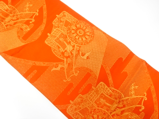 JAPANESE KIMONO / ANTIQUE FUKURO OBI / SILK / REVERSIBLE / WOVEN CARRIAGE